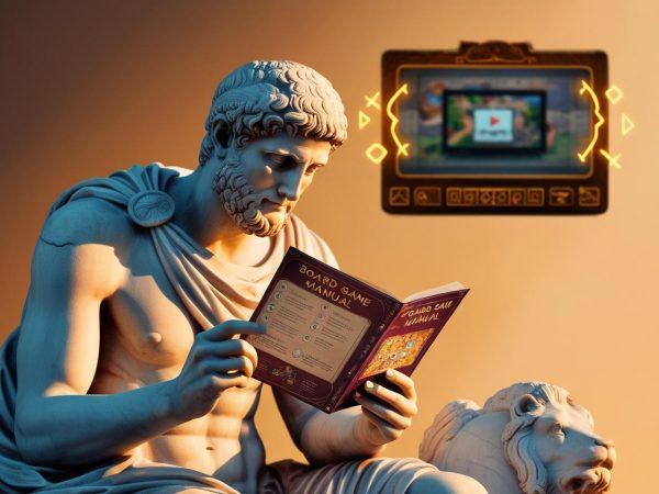 Una estatua antigua conocida leyendo un manual de juegos de mesa y de fondo 20250217 160912 0000